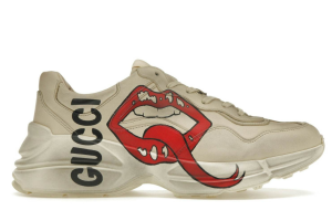 GG RHYTON LEATHER SNEAKERS WITH LIP PRINT